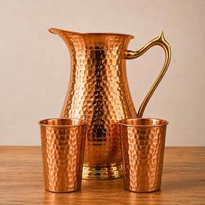Handcrafted Copper Pitcher With Hammered Texture And Handle <b>Large</b> Capacity Home Drinkware - Product Image 1