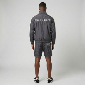 Men’s Streetwear Tracksuit Set – Gray Zip-Up <b>Jacket</b> & Shorts with Bold <b>Gothic</b> Lettering | Sporty Casual Outfit for Men - Product Image 4