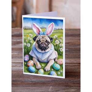 Whimsical A7 Tamaño 5x7 Tarjetas de nota en blanco Pug Easter Egg Hunt Tarjeta de felicitación Paquete de 8 con sobres - Product Image 2