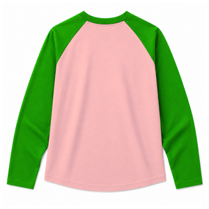 T-shirt Raglan Alpha Kappa Alpha Sorority pour femme, décontracté, rose et vert contrastant, à manches longues, avec écusson brodé, style color block - Product Image 4