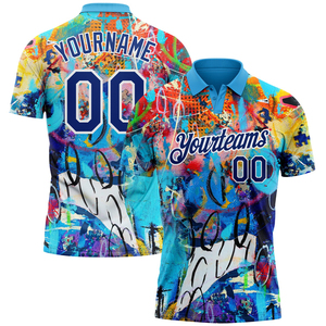 Camiseta de Golf de Poliéster con Diseño Moderno, Estampado de Grafiti Personalizado, Color Blanco Real, Secado Rápido, Tela Jersey 3D, Transferencia Térmica - Product Image 1