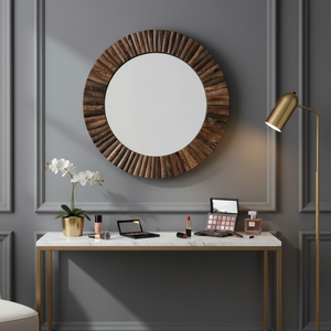 <b>Round</b> Bamboo <b>Mirror</b> 19 Inch Stylish Decorative Wall <b>Mirror</b> for Bedroom Living Room <b>Bathroom</b> Contemporary Natural Design - Product Image 3