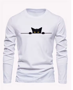 Camiseta de manga larga con cuello redondo y estampado de letras de Nueva York, 100% algodón puro, holgada, cómoda, deportiva y de ocio para hombre - Product Image 3