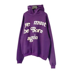 Sweat-shirt à capuche oversize noir pour femme avec impression de lettres « Ye Must Be Born Again », épaules tombantes, en coton tricoté, automne - Product Image 2