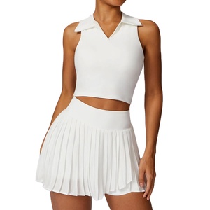Vestido de Golf sin Mangas con Cuello Polo Azul para Mujer, Color Sólido, Cierre Frontal, Estilo Deportivo, Tejido Transpirable - Product Image 6