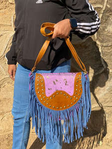 Nouveau élégant femmes à la mode métallisé fourrure daim cuir frange sac à bandoulière Logo vente chaude baril en forme de bandoulière sacs à main - Product Image 4