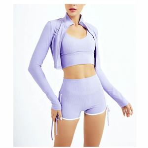 Vente en gros de vêtements de fitness pour la gym Ensembles pour femmes 3 pièces Vestes de yoga Leggings d'entraînement pour femmes - Product Image 3