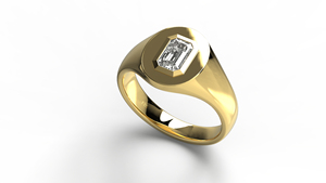 Vintage 18K Gold Light-Weight Signet <b>Ring</b> Emerald Cut Diamond <b>Statement</b> Hip Hop Engagement <b>Ring</b> Anniversary Gift Jewelry - Product Image 2