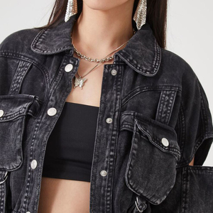 Chaqueta vaquera corta de punto transpirable personalizada High Street para mujer con bolsillos de solapa recortados y dobladillo elástico, venta al por mayor OEM de ropa urbana - Product Image 2