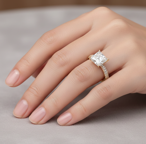 Bijoux fins, bague de fiançailles en or jaune 18 carats avec diamant de laboratoire taille princesse, bague de mariage, bague demi-éternité vintage - Product Image 6