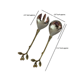Ensemble de serveurs à salade en acier inoxydable et laiton, design manche serpent, qualité supérieure, idéal pour Noël - Product Image 2
