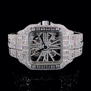 SHG Luxury Iced Skeleton Square Stainless Steel Mens Quartz Wristwatch Full Moissanite Baguette Bracelet Wedding Limited Edition - Product Image 1