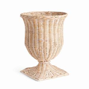 Urne en rotin blanchi, pot de fleurs en osier tressé, vase décoratif avec socle pour la décoration de la maison de style côtier ou du salon - Product Image 3