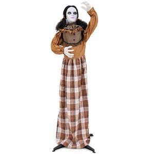 Bruja Animatrónica de Halloween de 1.65 m con Cabeza Abatible, Sonido/Activación por Botón, 4 Ojos Rojos Intermitentes y Sonidos de Gritos, Decoración de Halloween - Product Image 4