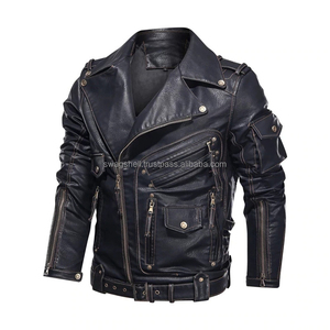 Offre Spéciale hommes hiver mode vestes en cuir haute qualité Cool fermeture éclair poches Logo personnalisé OEM toile tissu pour motos - Product Image 5