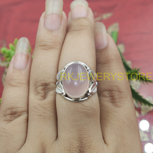 Natural Rose Quartz Oval Cabochon <b>Ring</b> 925 Sterling Silver Handmade Statement Healing <b>Crystal</b> Wide Band Boho Vintage Design Her - Product Image 2