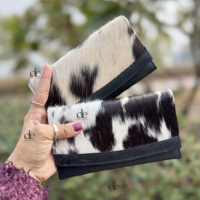 Dompet Kulit Sapi Motif Barat Warna Hitam, Dompet Kulit Berbulu, Hadiah untuk Wanita, Terlaris