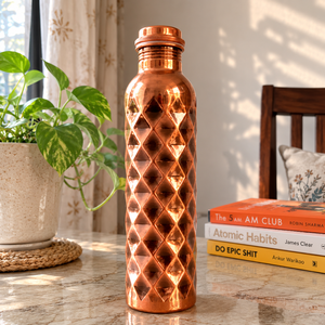 Pure <b>Copper</b> Water <b>Bottle</b> Diamond Design Leakproof Reusable <b>Drinking</b> <b>Bottle</b> Ayurvedic Metal Drinkware for Wholesale Bulk Supplier - Product Image 3
