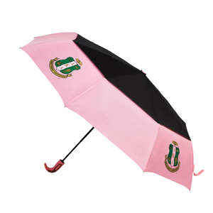 Parapluie automatique anti-vent AKA Hurricane de 28 pouces avec lettres de sororité brodées, rose, noir, vert, blanc - Product Image 1
