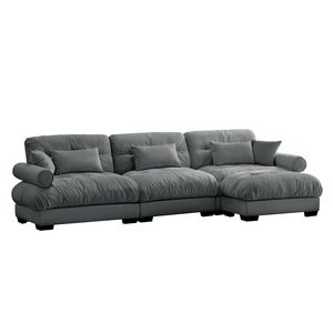 Divano Componibile in Velluto Super Confortevole e Oversize con Pouf Mobile, Braccioli Imbottiti e Tasche Profonde per Soggiorno - Product Image 6