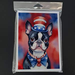Whimsical Boston Terrier patriotic อเมริกันโน้ตแพ็ค8ว่างเปล่า A7ขนาด5x7การ์ดอวยพรกับซองจดหมาย - Product Image 3