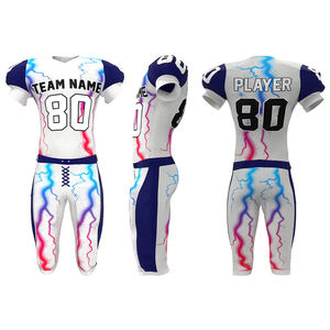 Conjunto de Uniforme de Fútbol Americano Personalizado, Blanco, Azul, Rosa, con Estampado de Rayos, Sublimado, Transpirable, Ajustado, para Hombre - Product Image 1