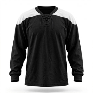 Camiseta de Hockey sobre Hielo para Hombre, Color Personalizado, Manga Larga, Cuello de Béisbol, Poliéster que Absorbe la Humedad, Corte Regular para Adultos, Color Sólido, con Cordón - Product Image 1