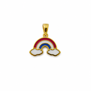 Ensemble de bijoux arc-en-ciel en or jaune 18 carats pour filles, pendentif et boucles d'oreilles en émail poli, bijoux à porter au quotidien, cadeau - Product Image 3
