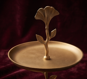 Bandeja de Servir de Dos Niveles con Acabado Dorado Elegante, Soporte para Pastel con Diseño de Hoja de Ginkgo, Exhibidor de Frutas y Postres, Decoración para Eventos - Product Image 5