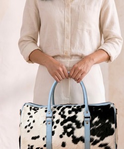 Cowhide <b>Duffel</b> <b>Bag</b> Weekender Travel Gym Tote Black and White Pattern Carry <b>Bag</b> - Product Image 5