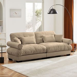 Grande Divano Moderno a Due Posti in Velluto con Braccioli Imbottiti e Cuscini Decorativi per il Soggiorno - Product Image 3