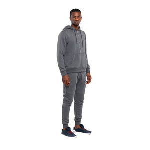 Sweat-shirt à capuche zippé gris pour homme, coupe classique, couleur unie, en molleton tricoté, pour l'automne - Product Image 5
