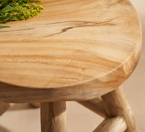 Teak Wood <b>Stool</b> Round Wooden Ottoman Solid Wood Small Bench Minimalist Accent <b>Seat</b> for Dining Room - Product Image 2