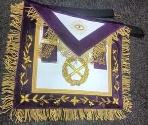 Delantal masónico hecho a mano, terciopelo morado, bordado dorado, forma cuadrada con flecos y símbolo de ojo, accesorio decorativo masónico - Product Image 1