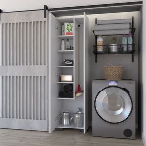 FM Furniture Aiken White <b>Tool</b> <b>Cabinet</b> Broom <b>Storage</b> Shelves and Hangers - Product Image 4