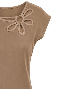 Customized Camel Brown Women Casual T Shirt Floral Ring Neck Short Sleeve Summer Fashion Soft Stretch Ladies Tee Blouse <b>Top</b> Wear - Product Image 4