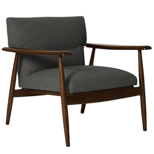 Fauteuil d'appoint gris foncé de style Mid-Century Modern avec structure en bois de noyer et accoudoirs courbes. - Product Image 2