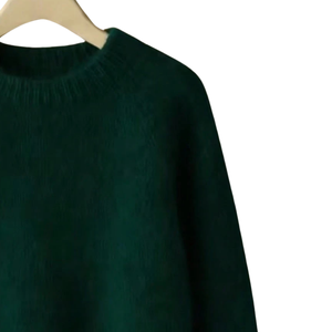 Suéter de punto verde oscuro para mujer, cuello redondo, manga larga, informal, suave, cálido, holgado, con puños y bajo acanalados, liso, top de invierno - Product Image 3