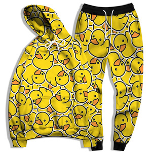 Ensemble de survêtement unisexe en coton léger 2 pièces motif canard en caoutchouc, sweat à capuche et pantalon de survêtement assortis, streetwear fantaisie - Product Image 6