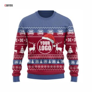 Corex Custom Logo Christmas <b>Sweater</b> Unisex Maroon Knitted <b>Crewneck</b> Pullover Holiday Sublimation Print 100% Cotton Breathable - Product Image 2