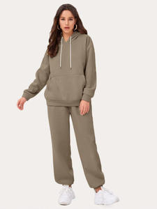 Sweat-shirt à capuche hip-hop pour femmes grande taille avec logo personnalisé, motif à carreaux, en molleton de coton, ensemble de jogging pour l'hiver, survêtements - Product Image 5