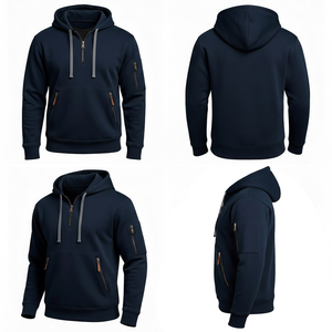 Sweat à capuche d'hiver 100% Coton Polaire, demi-zip, avec logo personnalisé brodé, respirant, épais, coupe oversize, multi-usages - Product Image 3
