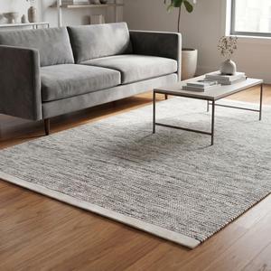 Tapis de luxe classique gris uni en laine nouée à la main, design texturé minimaliste, motif floral, pour salon et chambre à coucher - Product Image 1