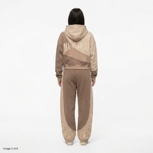 Conjunto deportivo de dos piezas para mujer con sudadera con cremallera y bloques de color con pedrería y pantalones deportivos de pierna ancha - Product Image 2