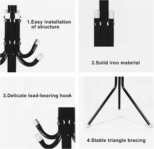 Minimalist <b>Standing</b> Metal <b>Coat</b> Rack With Height Adjustable Hooks For Living Room Storage - Product Image 3