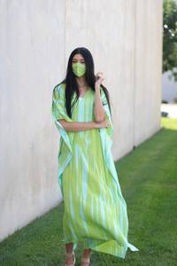 Stylish Long-Sleeve V-neck <b>Kaftan</b> Dress Handmade Tie Dye Tassel Slit Casual <b>Summer</b> Collection Straight Silhouette Eco-Friendly - Product Image 3