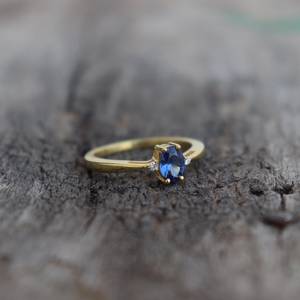Anillo de zafiro azul natural, plata de ley 925, chapado en oro de 14 quilates, hecho a mano, regalo de aniversario de bodas para ella - Product Image 6