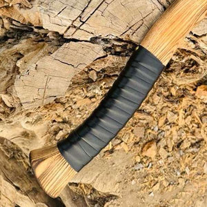 Scandinavian Industrial Grade Viking Axe Heritage Inspired Engravings Carbon Steel Blade Leather Grip <b>Wrap</b> Natural <b>Wood</b> Finish - Product Image 5
