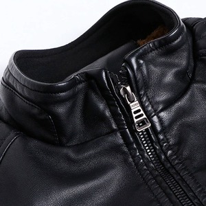 Veste en cuir noire pour homme, fermeture éclair, style motard, coupe slim, coupe-vent pour l'hiver - Product Image 2