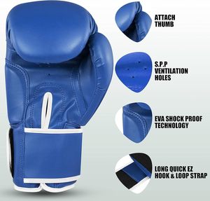 Best Quality Gym Fitness Kickboxing Training Sparring Full Finger Lace Up MMA <b>Gloves</b> Blue Blue Cowhide Leather Boxing <b>Gloves</b> - Product Image 2